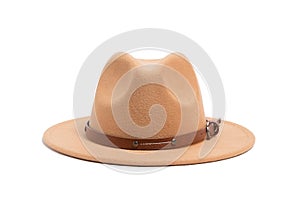 Front view stilish brown safari style hat for women, isolated white background