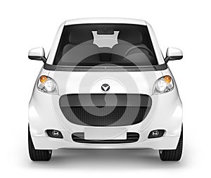 Front View Studio Shot Of Three-Dimensional White Sedan
