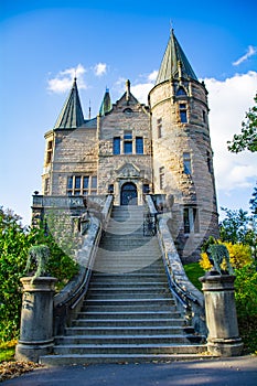 Front view of Teleborg Castle in Southern Sweden, Smaland. Ancient architecture, classical architecture with towers