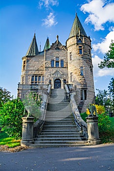 Front view of Teleborg Castle in Southern Sweden, Smaland. Ancient architecture, classical architecture with towers