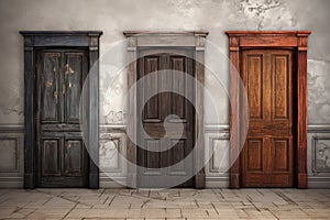 Front view of three doors. Generative AI