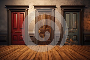 Front view of three doors. Generative AI