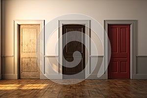 Front view of three doors. Generative AI
