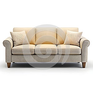 Beige Three Seater Sofa Isolated on White Background