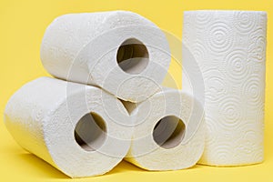 front view toilet paper rolls stacked. High quality photo