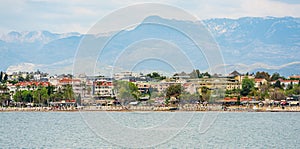 Front view of the touristic beach of Side town, Manavgat district of Antalya