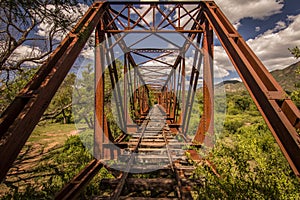 Front view of a train bridge from a closed train line in Salta, Argentina. photo