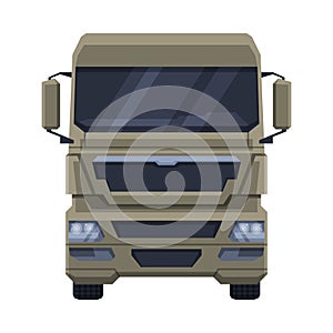 Front View of Truck, Cargo Freight Delivery Semi Truck Flat Vector Illustration