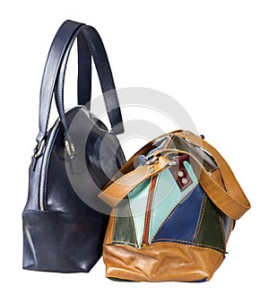 Front view of two leather handbags isolated