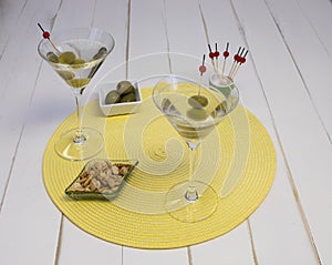 Front View of Two Martinis on Placemat