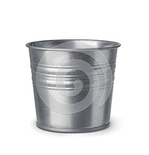 Front view of unpainted tin bucket