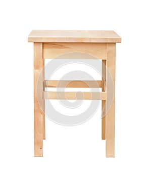 Front view of unpainted wood square stool
