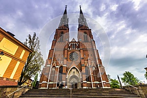 Front view of Uppsala Cathedral, Sweden