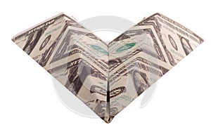 Front view of a us currency paper airplane