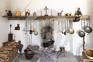 Front view of a vintage rustic kitchen