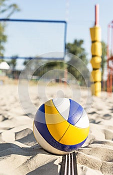 front view volleyball beach sand. High quality photo