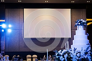 Front view of wedding room with empty white projector