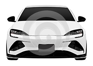 Front view white electric car isolated on white background with clipping path