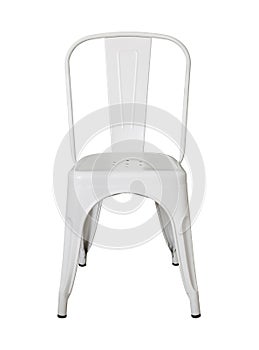 Front View of white metal chair isolated on white