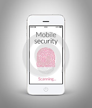Front view of white smart phone with mobile security fingerprint
