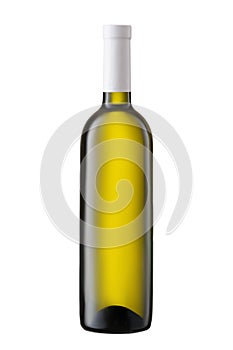 Front view white wine blank bottle isolated on white background