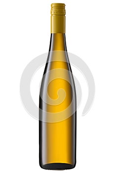 Front view white wine blank bottle isolated on white background