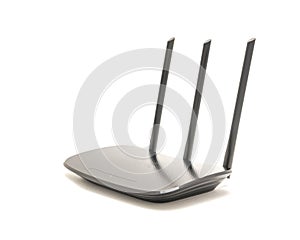 Front view of wireless router cable modem isolated on white back