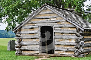 Front View of a Wood Cabin in Valley Forge Pennsylvania from Revolutionary War