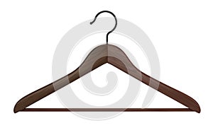 Front view of Wooden clothes hanger isolated on white background