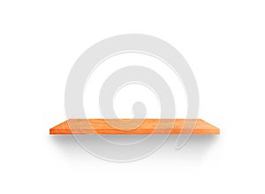 Front view of wooden shelf isolated on white background with clipping path for your product placement or montage