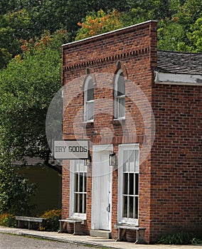 Front of a vintage American dry goods store.