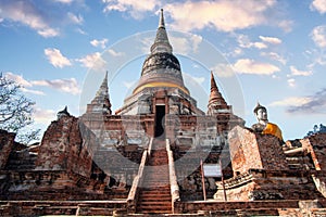 Front of Wat Yai Chai Mongkol at Ayutthaya, Thailand
