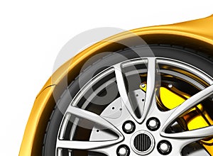 Front wheel of a bright yellow car