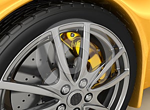 Front wheel of a bright yellow car