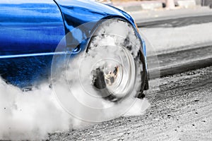 Front wheel drive drag racing car at start line