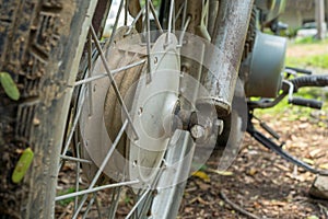 Front wheel hub with spoke of vintage Japanese motorcycle