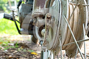 Front wheel hub with spoke of vintage Japanese motorcycle