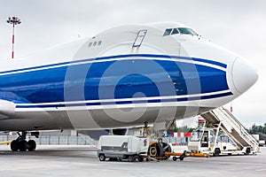 The front of widebody cargo airplane photo