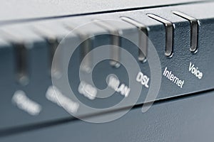 Front of wireless router - focus on Internet