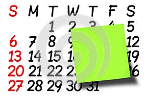 Frontal Blank Green Postit Post-it Calendar