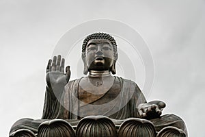 Frontal Facial closeup of Tian Tan Buddha, Hong Kong China