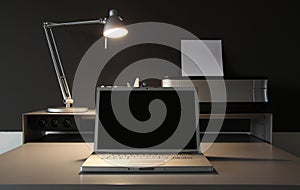 Frontal Home office desk whit lamp photo