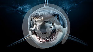 frontal portrait of a white shark