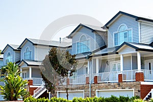 Frontal view of contemporary double-story townhouses in Australia