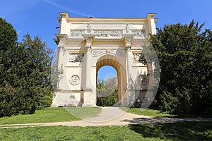 Frontal view of the Diana temple on sunny summer day