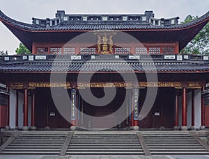 Frontal view of entrance of Yue Fei Temple, near West Lake, in Hangzhou, China