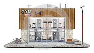 Frontal view on modern gym and fitness on a piece of ground