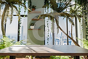 frontal view on modern pc workplace in indoor jungle environment white monitor with copy space urban jungle nature concept