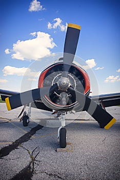 Frontal view of old vintage airplane propeller