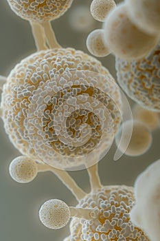 Frontal view photography of streptococcus pneumoniae with hard light and neutral color palette